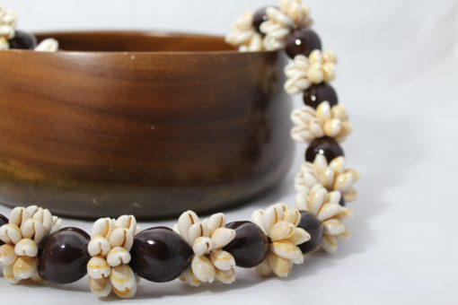 Brown Kukui Nut lei with Cowrie Shells