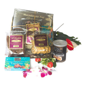 hawaiian gift basket with hawaiian chocolates and candies