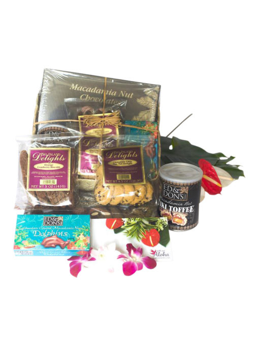 hawaiian gift basket with hawaiian chocolates and candies