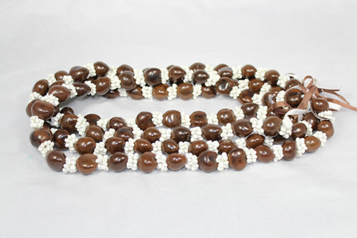 Brown Kukui Nut Deluxe with White Shells - 10 Lei Bundle