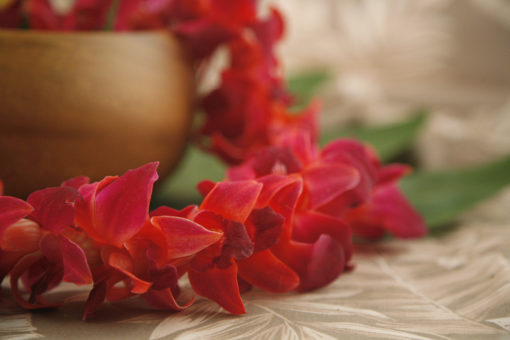 red tinted orchid lei