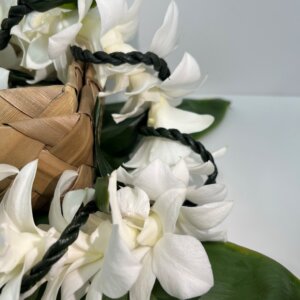 Ti leaf with White Orchid Twine Lei